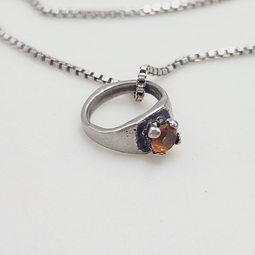 Vintage Citrine Gemstone Petite Ring Pendant 925 Sterling Silver Dainty Necklace